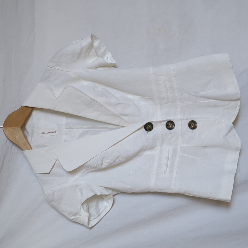 Smart Set blazer in white linen, short sleeves Lined 2